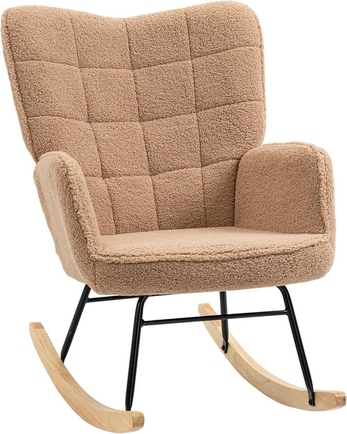 Modern Wingback Rocking Chair Fleece Glider – Comfy Armchair for Nursery