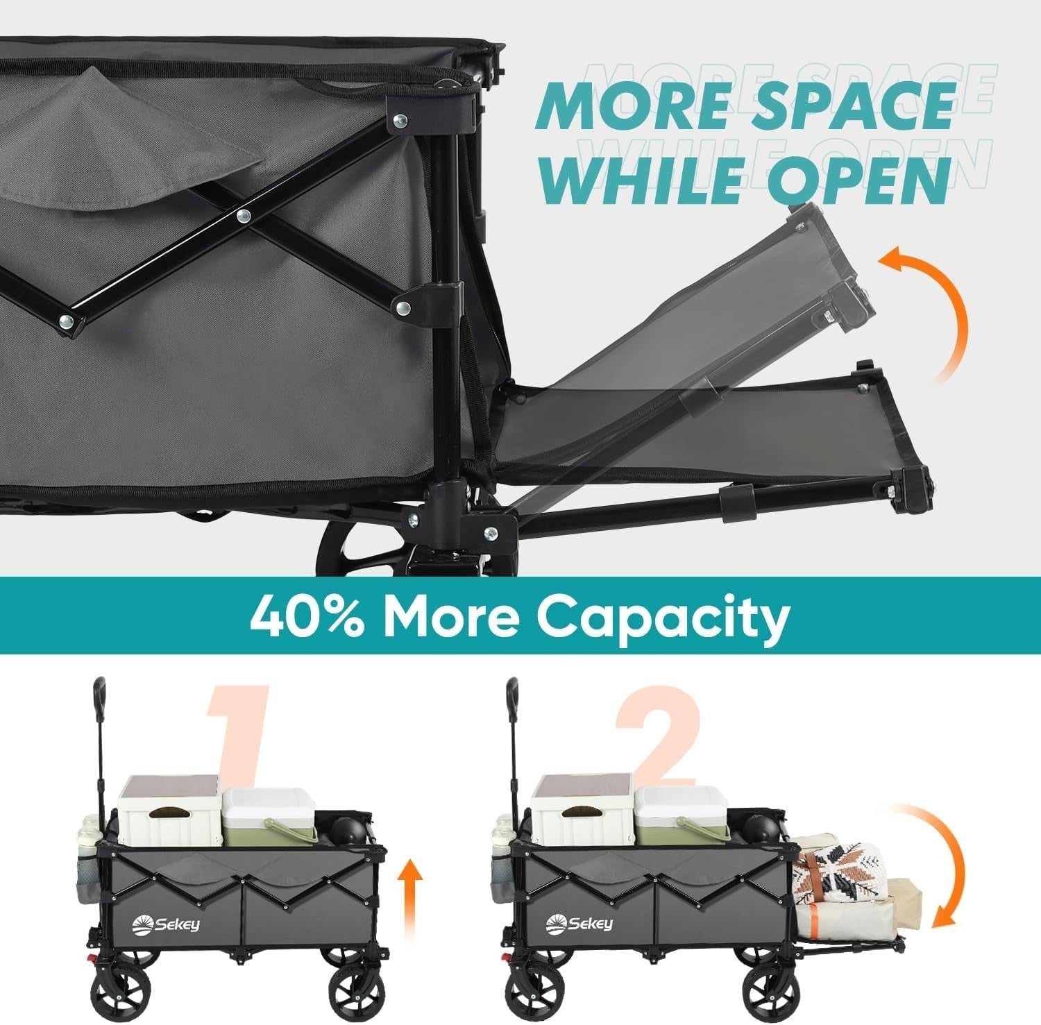 Grey 185L Folding Camping Wagon 200kg Heavy Duty All Terrain Festival Trolley