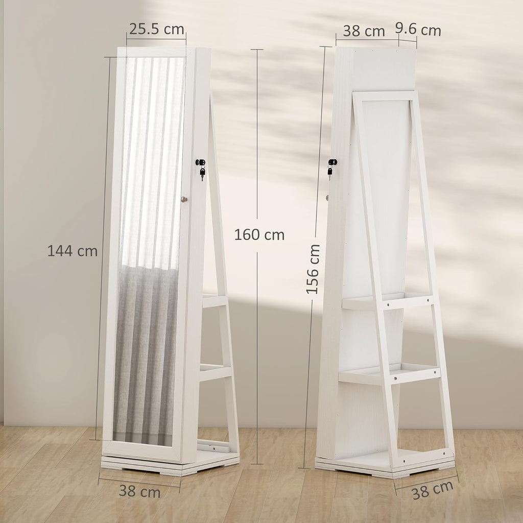 360° Swivel Jewelry Cabinet Full Length Mirror Lockable Storage Organizer