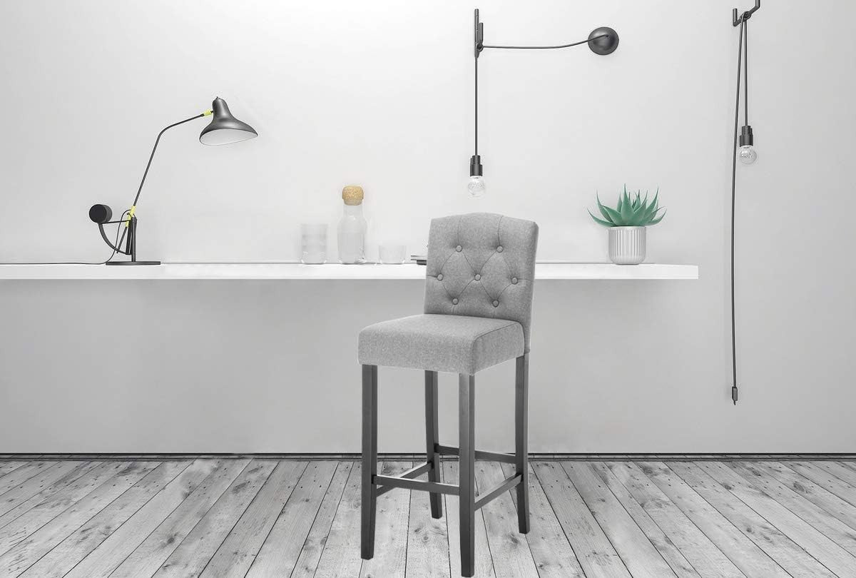 Light Grey Bar Stool Set 2 – Linen Seat High Counter Kitchen Chairs