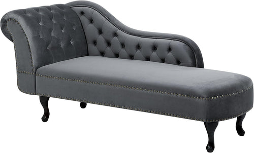 Vintage Velvet Left Hand Chaise Lounge Grey Chesterfield Sofa 170 cm Elegant