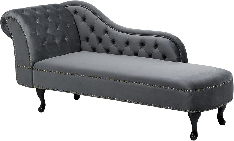 Vintage Velvet Left Hand Chaise Lounge Grey Chesterfield Sofa 170 cm Elegant