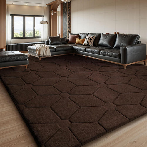 Extra Large Coffee Brown Area Rug 240x300cm Washable Anti Slip Carpet