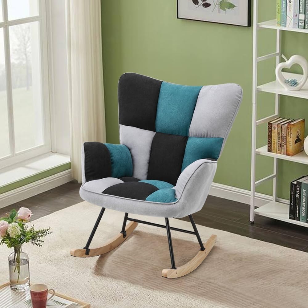 High Back Rocking Chair with Cozy Cushion, Durable Metal Frame, Relaxing Seat