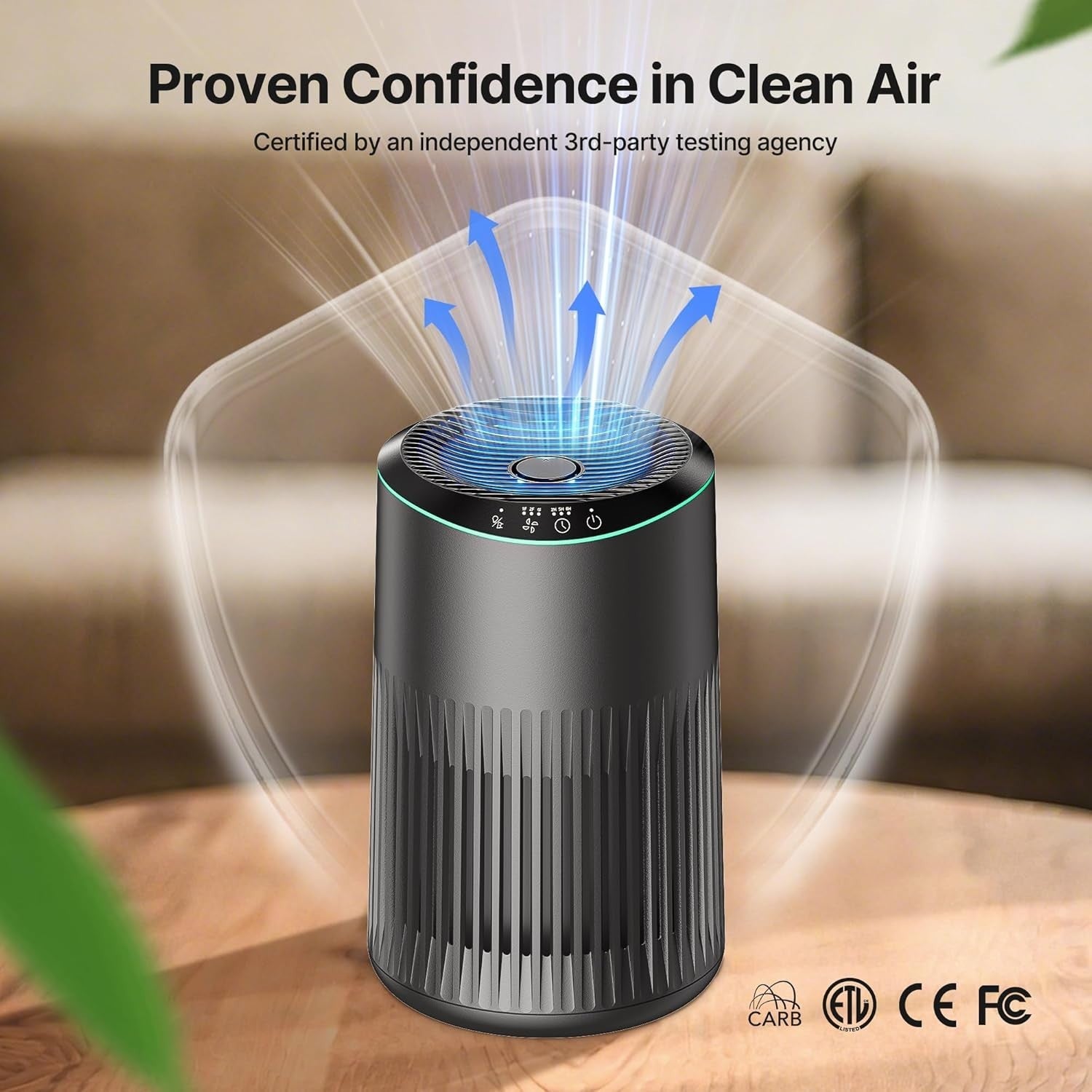 Small Air Purifier for Home Smoke Pet Odors 22dB Sleep Mode Grey