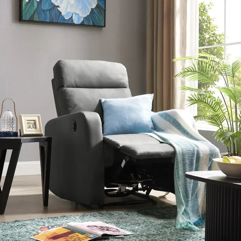 Grey Electric Recliner Armchair PU Leather Sofa Chair Foam Filled