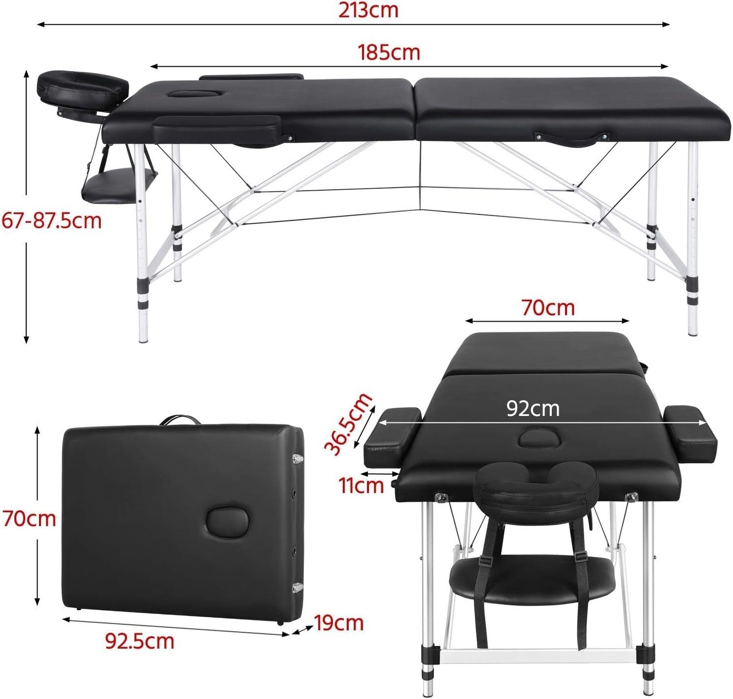 Portable Foldable Massage Bed 2 Section Lash Beauty Table Adjustable Height 70cm