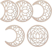 Moon Phase Wall Decor Wooden Boho Lotus 5-Piece Hanging Art