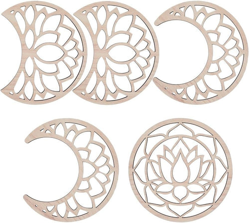 Moon Phase Wall Decor Wooden Boho Lotus 5-Piece Hanging Art