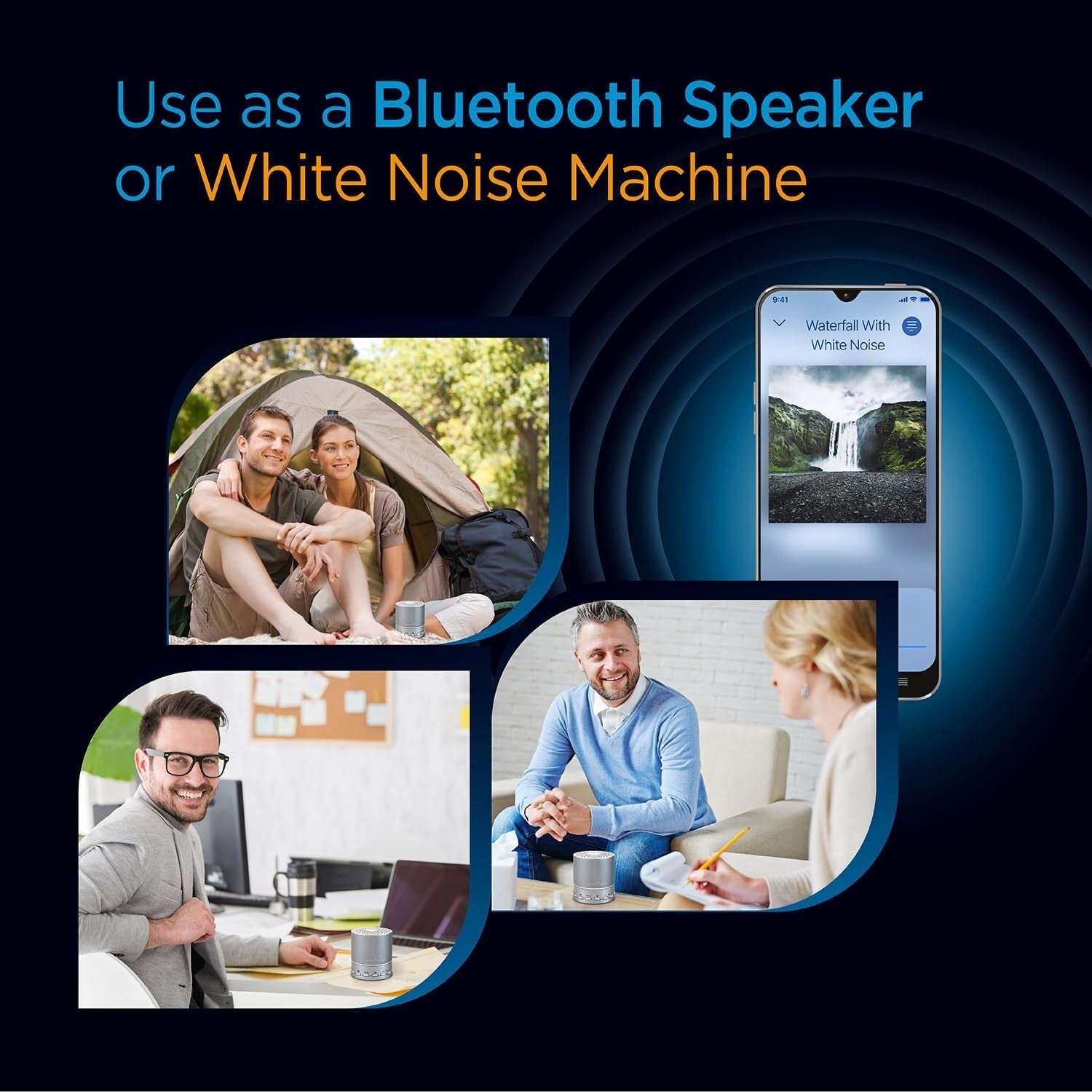 Portable White Noise Machine & Bluetooth Speaker – Sleep Sound Therapy, Travel-F