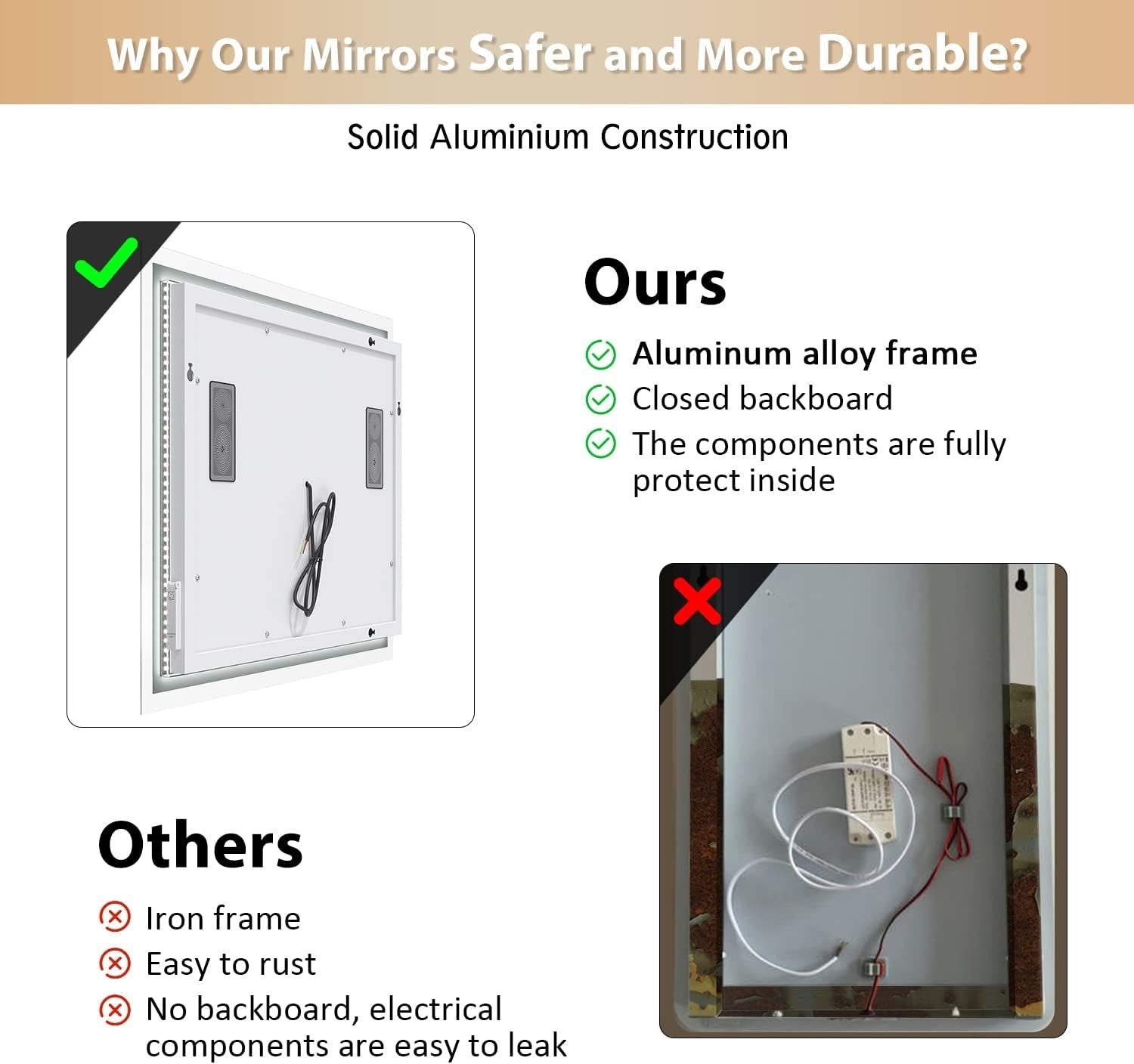 LED Bathroom Mirror 90x70cm Wall Mounted Anti-Fog Sensor Light Heated Pad