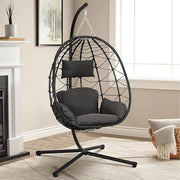 Rattan Hanging Egg Chair with Stand Swing Seat Cushion Indoor Outdoor Patio