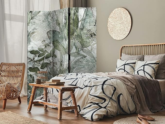 Jungle Leaf Folding Room Divider 3 Panel Acoustic Canvas Privacy Screen 135x172