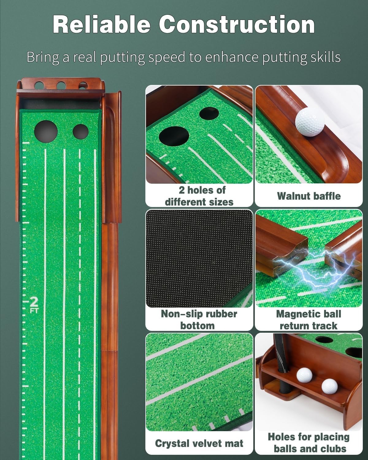 Indoor Golf Putting Green Mat Auto Ball Return 9ft Practice Trainer