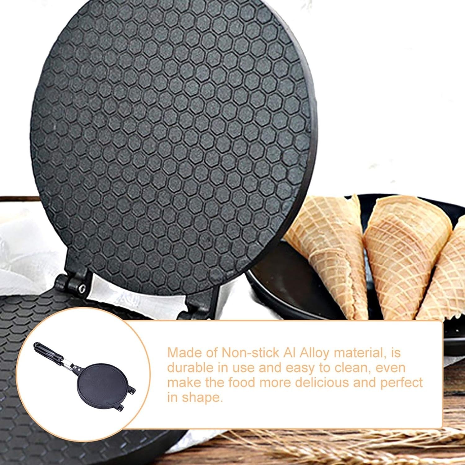 Non-Stick Waffle Cone & Egg Roll Maker | Alloy Crepe Pan for Gas Stove