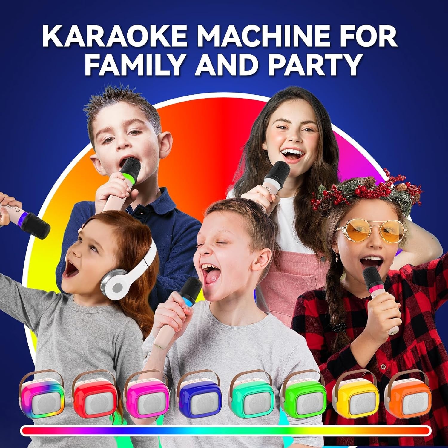 Rainbow LED Karaoke Machine with 2 Wireless Mics Bluetooth