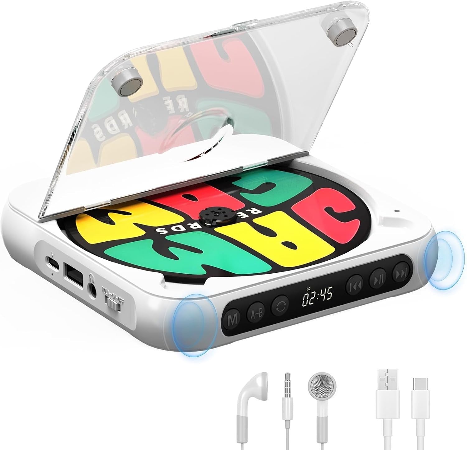 Portable CD Player Bluetooth Rechargeable Speaker USB AUX Headphones