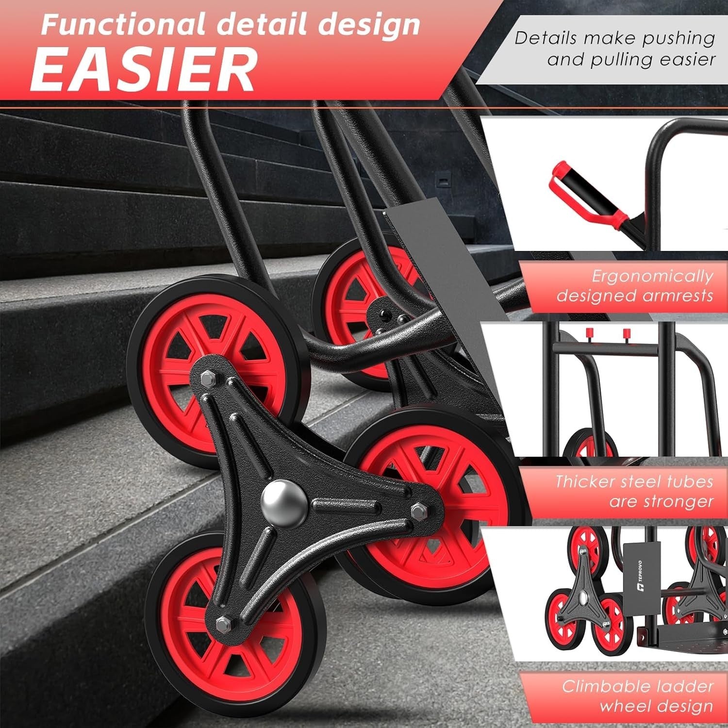Stair Climbing Hand Truck 440lb Heavy Duty Folding Dolly 6 Wheels