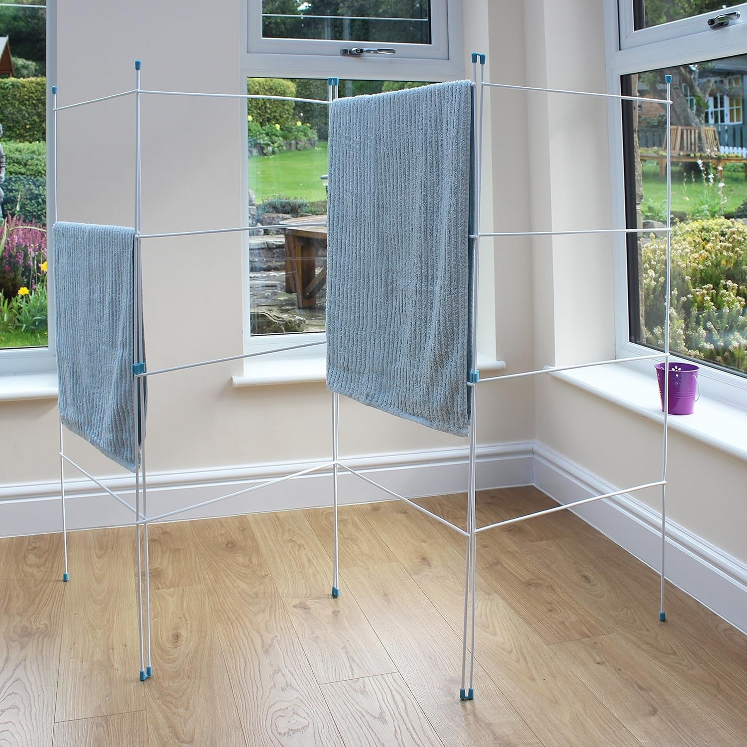 Folding Clothes Airer 4 Panel Indoor Outdoor Laundry Dryer Space Saving White