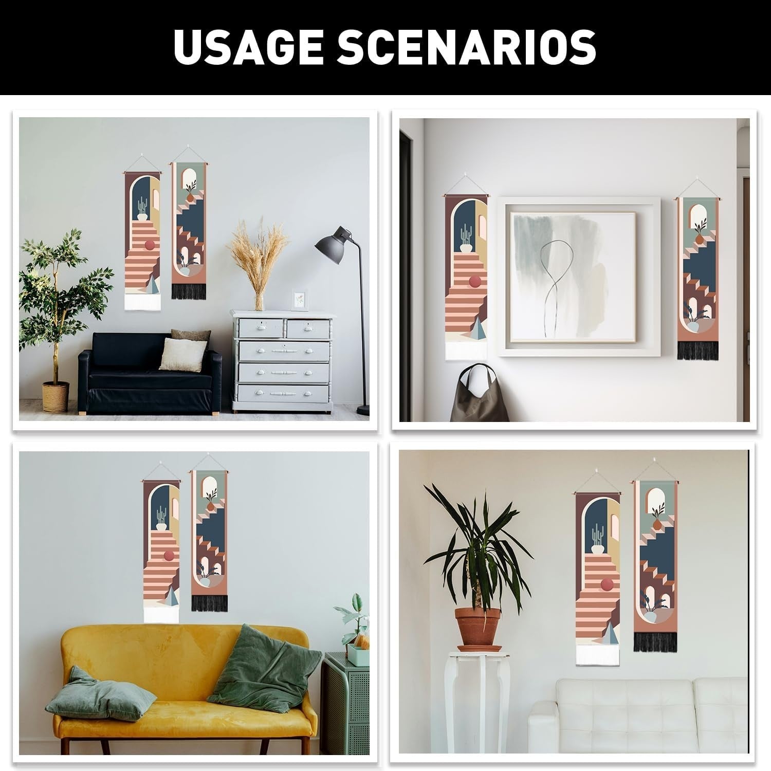 2 Pack Boho Vertical Wall Tapestry Abstract Stairs Decor