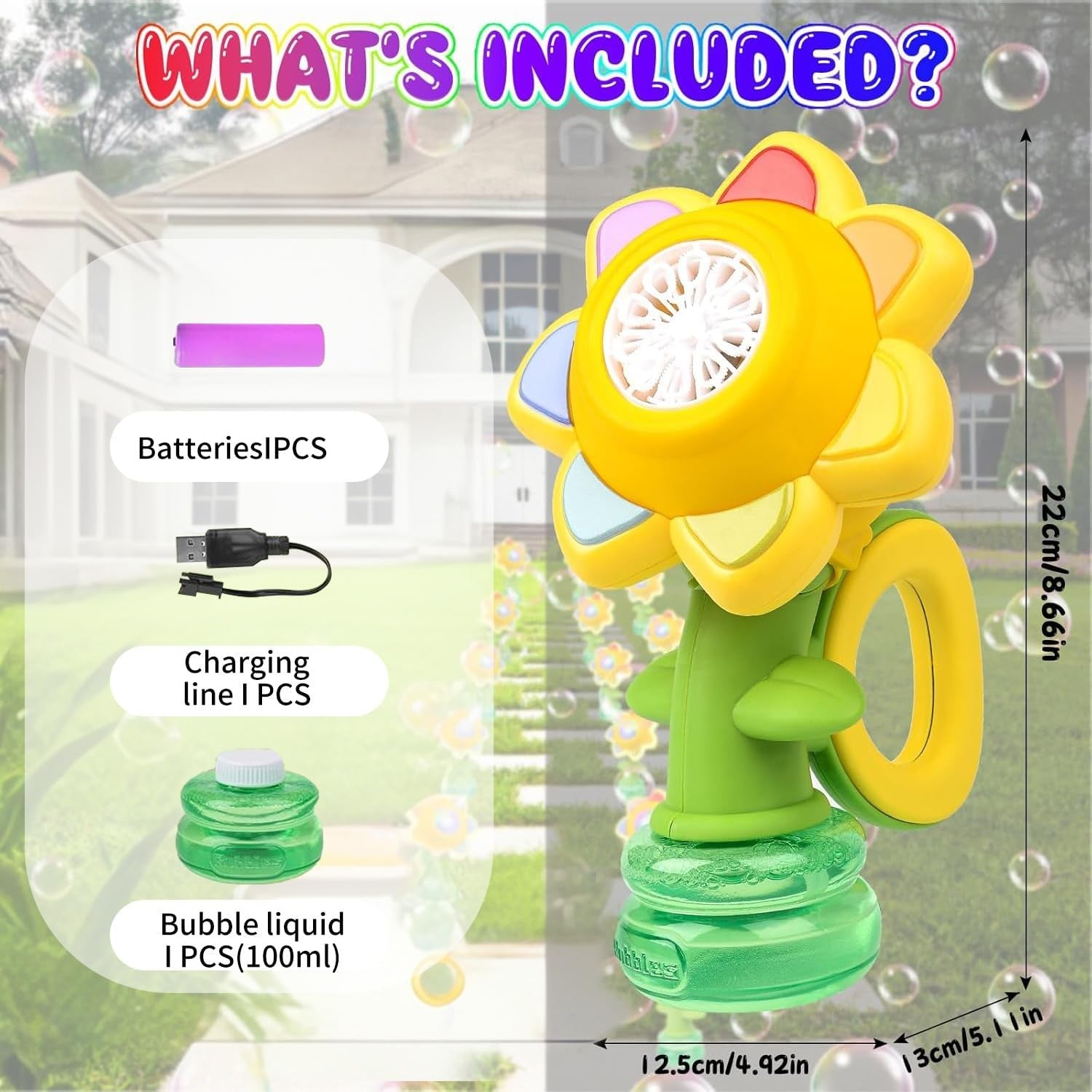Sunflower Bubble Machine LED Rechargeable 20000 Party Toy