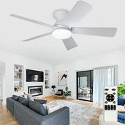 42" White Ceiling Fan, 5 Blades, 6 Speeds, LED Light, Remote