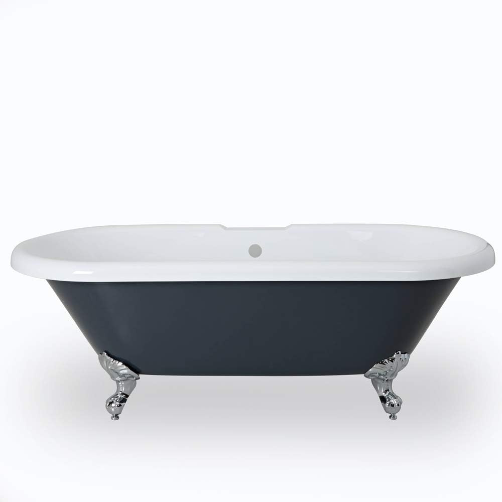 1795x785mm Freestanding Double Ended Slipper Bath Stone Grey Acrylic w/ Chrome