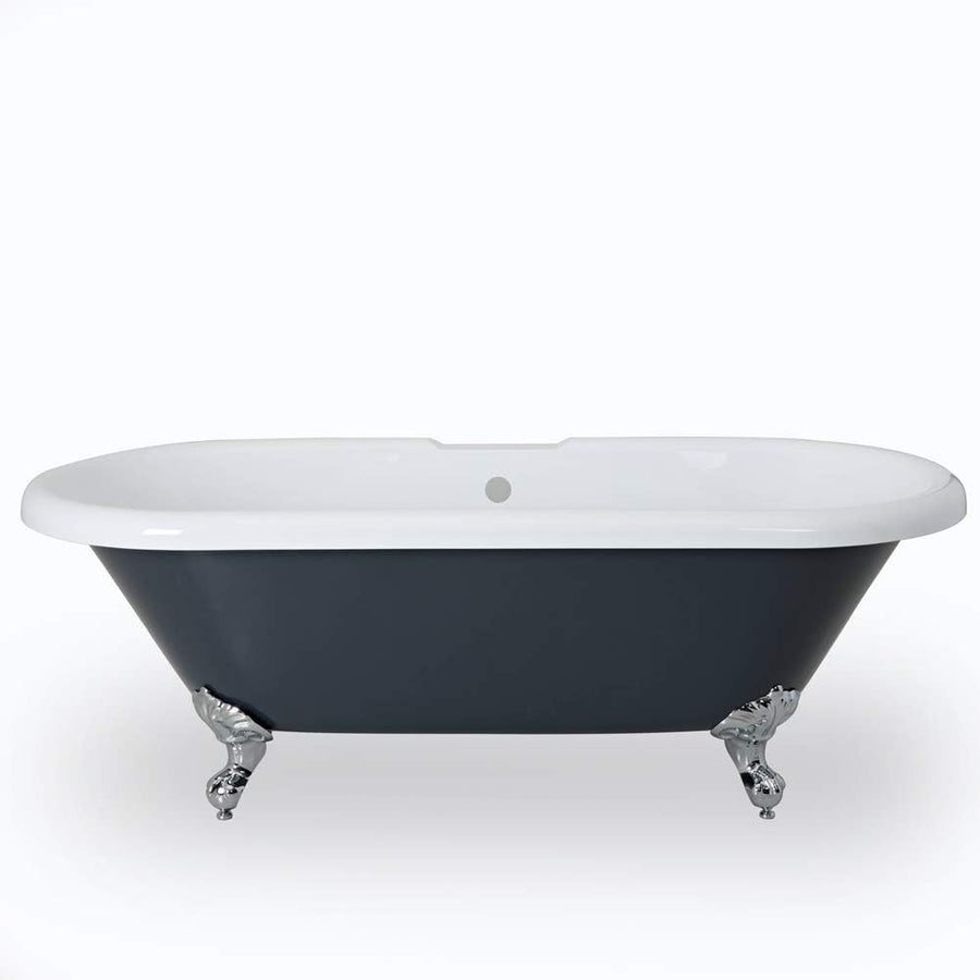 1795x785mm Freestanding Double Ended Slipper Bath Stone Grey Acrylic w/ Chrome