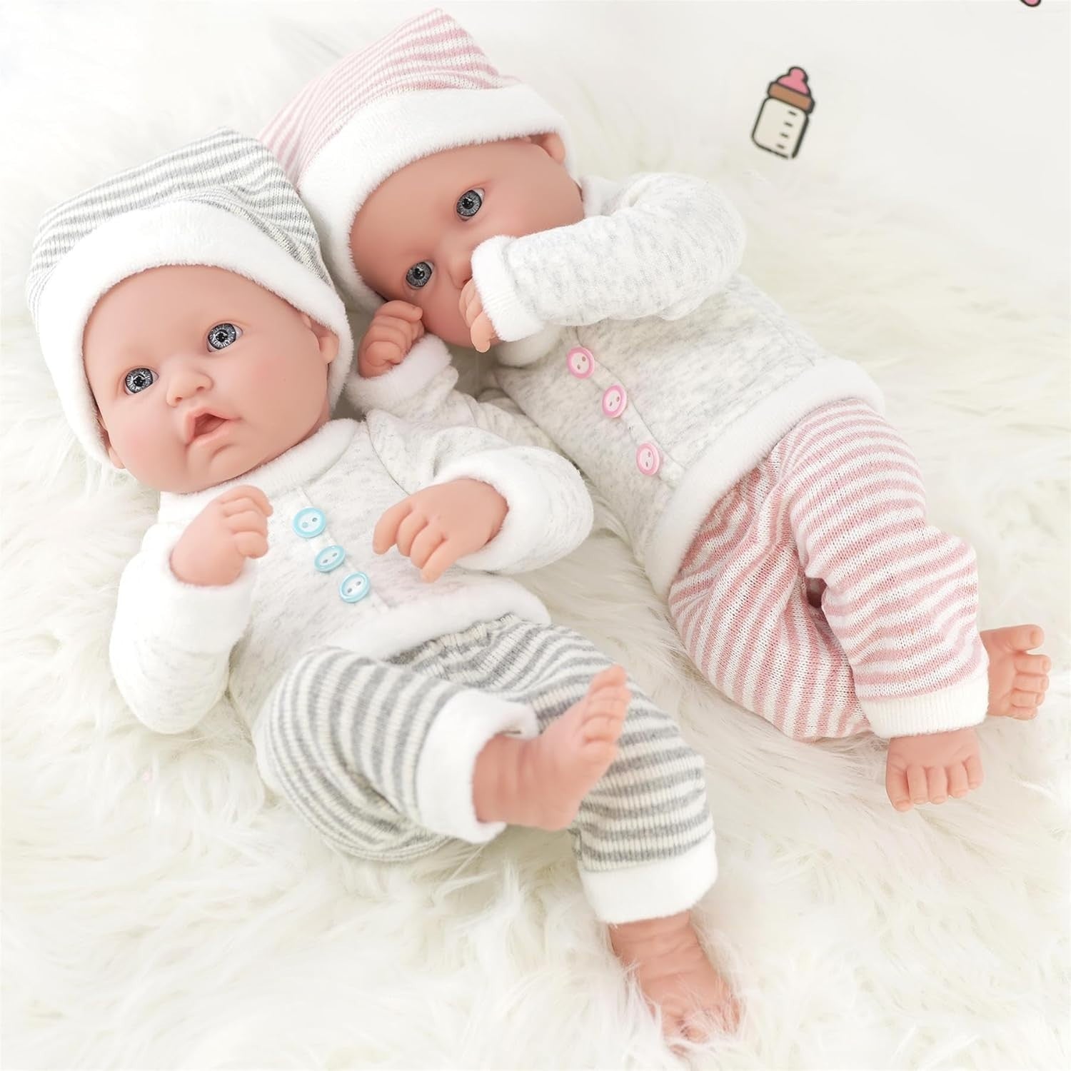 Twin Baby Dolls Boy Girl Set w Dummies Feeding Accessories Gift