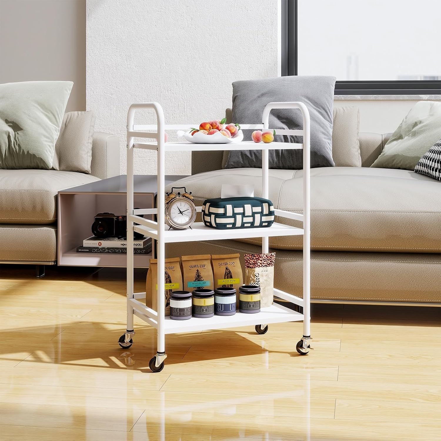 3 Tier Rolling Storage Cart Kitchen Trolley Metal Shelves with Wheels White