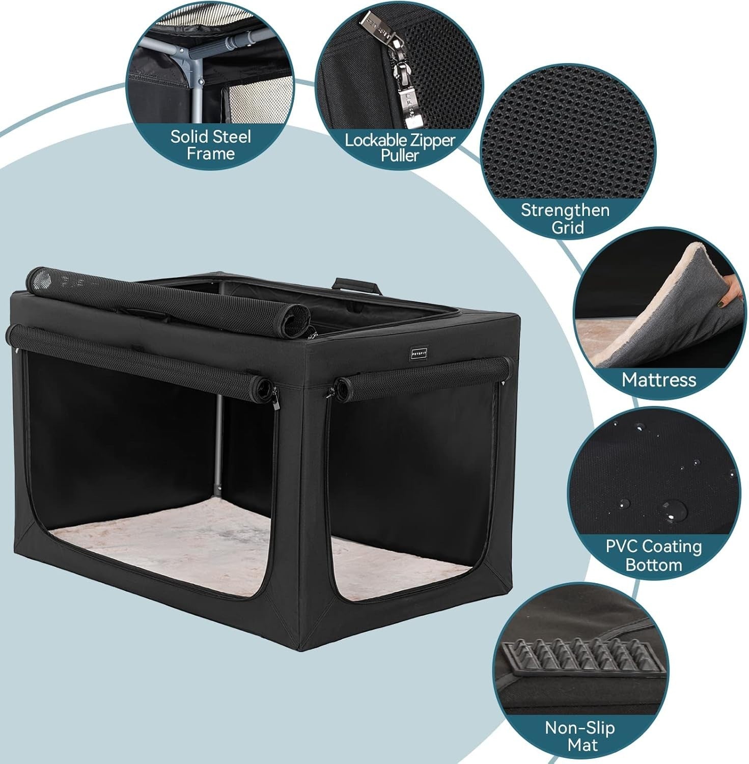 Large Soft Sided Dog Crate with Sturdy Frame, Ventilation Mesh & Fleece Mat 91x6