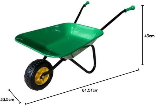 Kids Metal Wheelbarrow & Green Toy Garden Cart w/ Rubber Grip 20kg Load Capacity