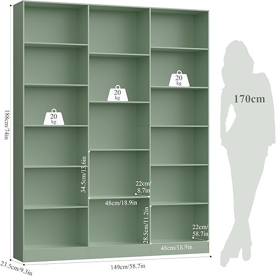 Tall 6-Tier Bookshelf Storage Unit 17-Compartment Display Shelving for Home Offi