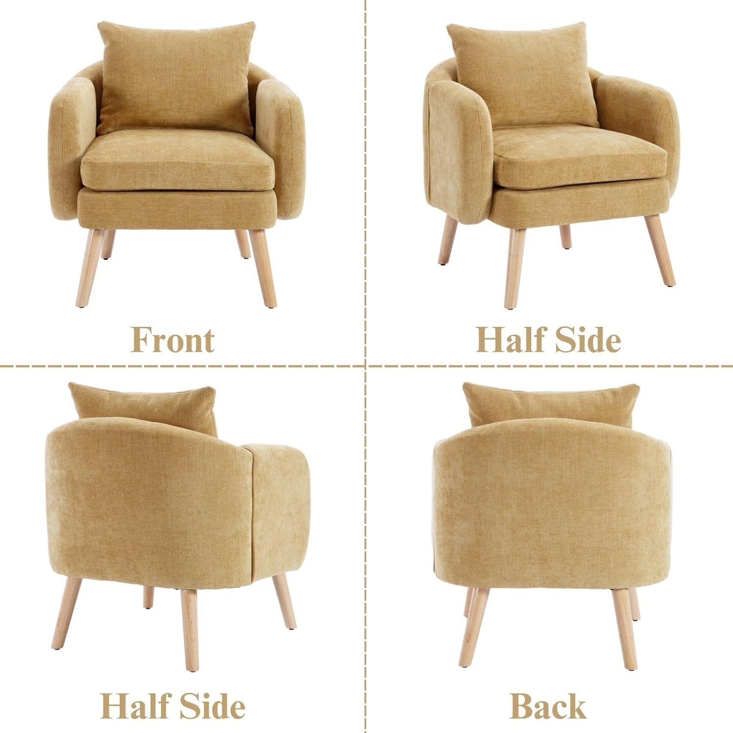 Chenille Tub Chair Yellow Lounge Armchair Wood Legs