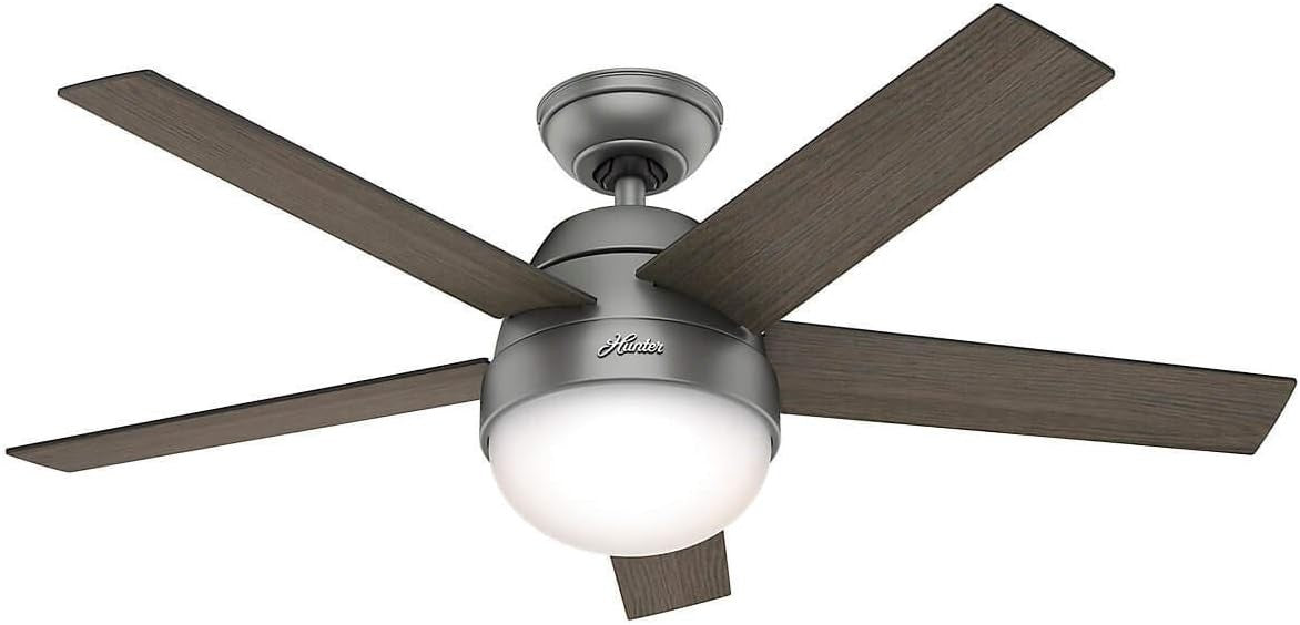 117CM Ceiling Fan, Matte Silver, 5-Blade, Light, Remote