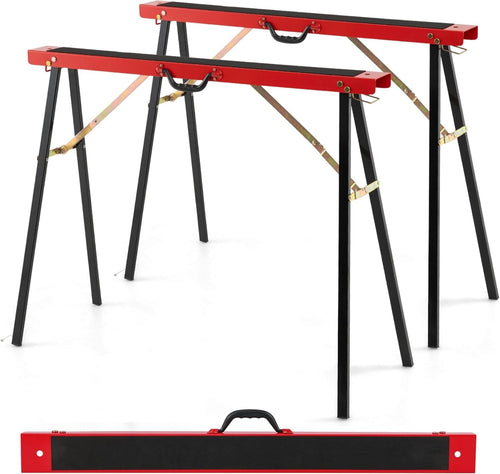 Folding Saw Horses 375kg Pair Heavy Duty Galvanized Metal Stands Non-Slip Red
