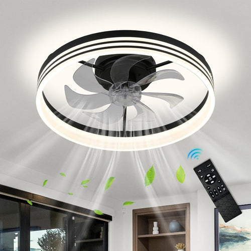 LED Ceiling Fan with Light, Dimmable, 6 Speeds, Modern, Black