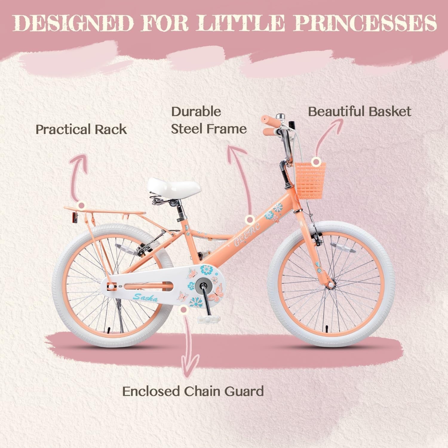 20 Inch Girls Kids Bike Bicycle Basket Rear Rack Kickstand Age 7-13