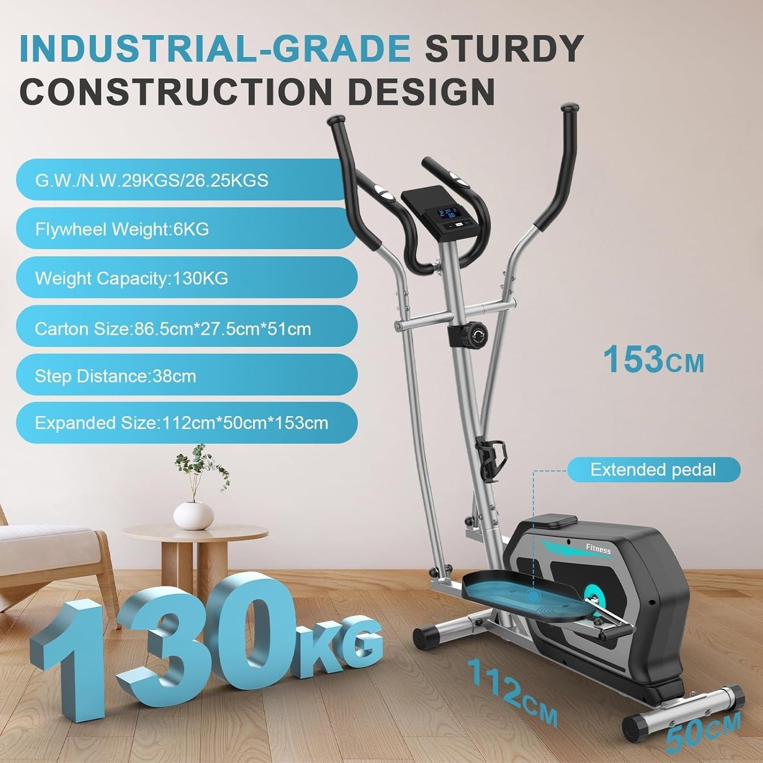 3-in-1 Elliptical Cross Trainer Home Gym 16-Level Magnetic Resistance LCD