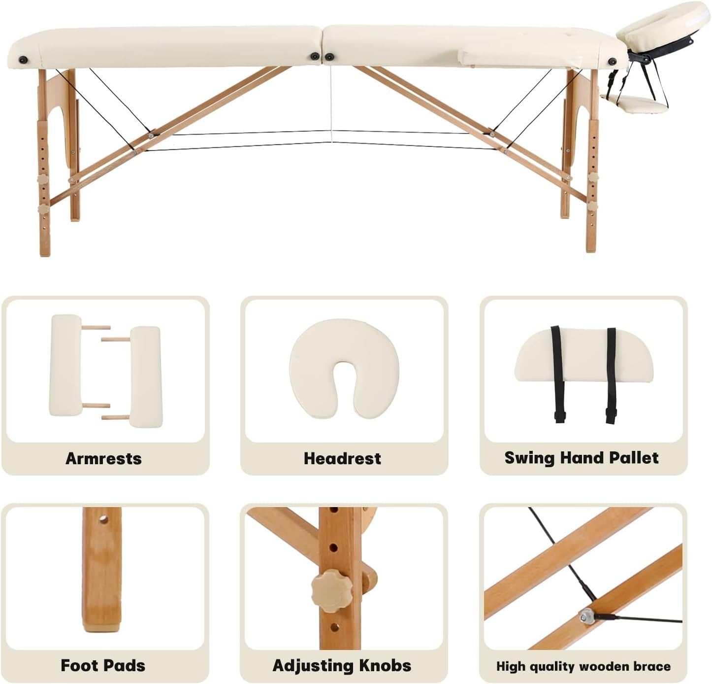 Portable Adjustable Folding Massage Table 3-Section Therapy Bed With Headrest