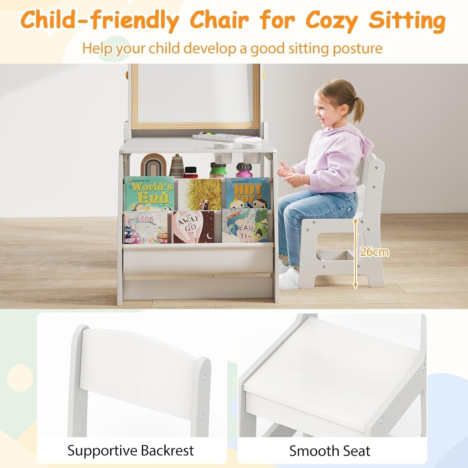 Kids Art Table & Chair Set with Double-Sided Easel, Paper Roll & Storage – Toddl