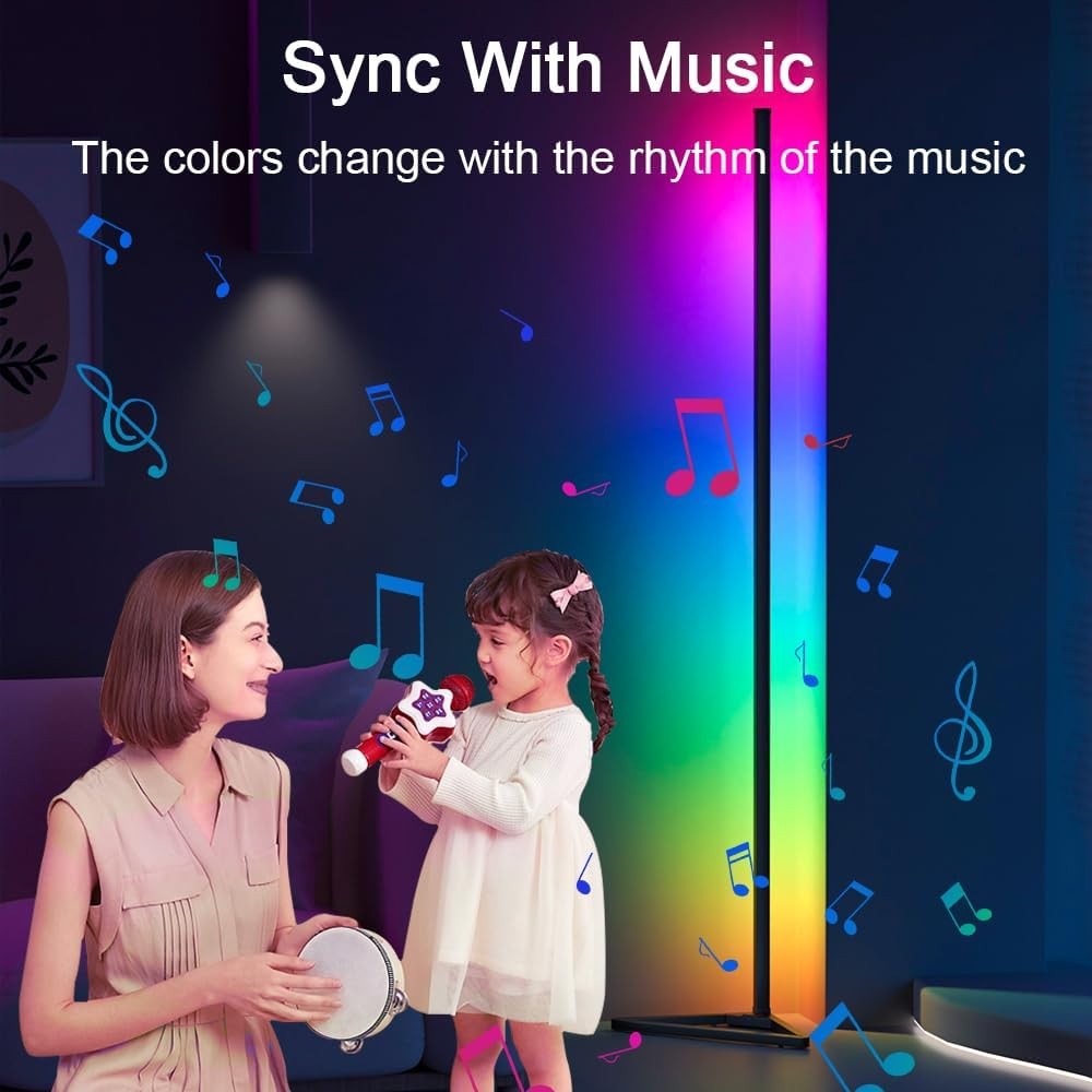 RGB Corner Floor Lamp Smart LED App Remote Music Sync Gaming Room Light