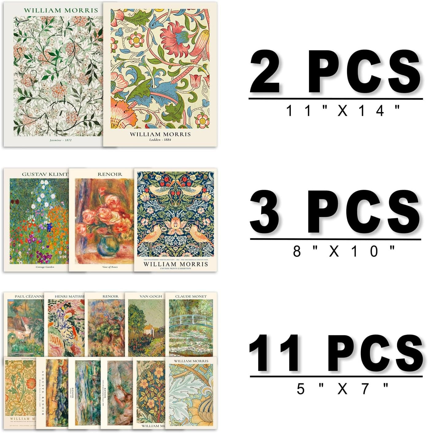 Vintage Eclectic Wall Art 16pc 11x14in Floral Gallery Poster Set