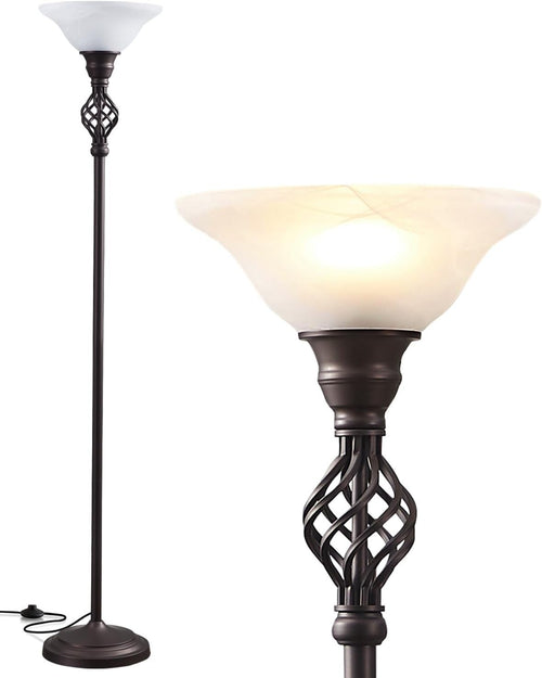 Torchiere Floor Lamp LED Reading Light Glass Shade Living Room Bedroom