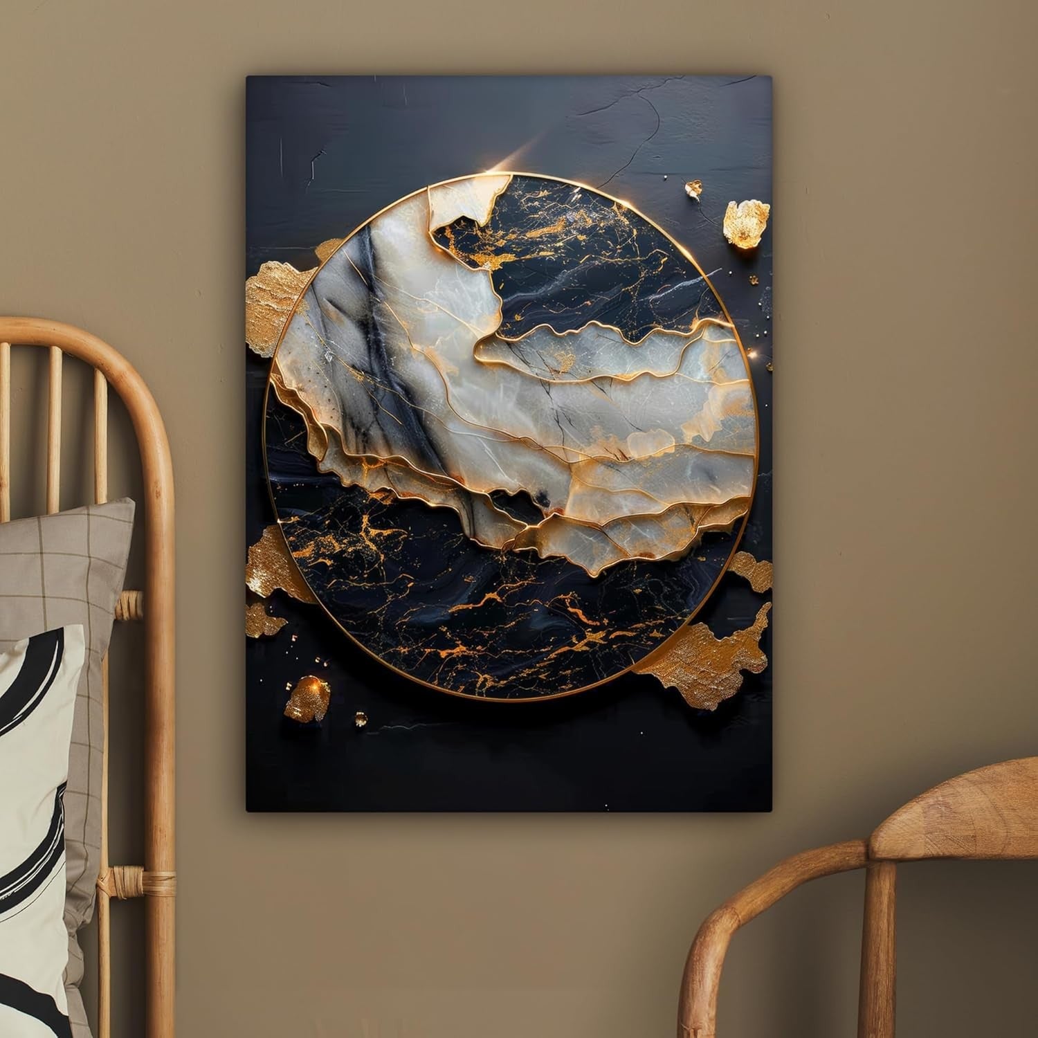 Gold Black Abstract Canvas Wall Art 60x80cm Framed Modern