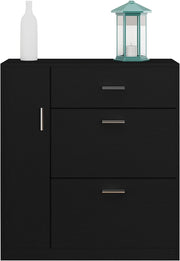 Modern Black Shoe Cabinet with Drawer & 18-Pair Pull-Down Storage Rack