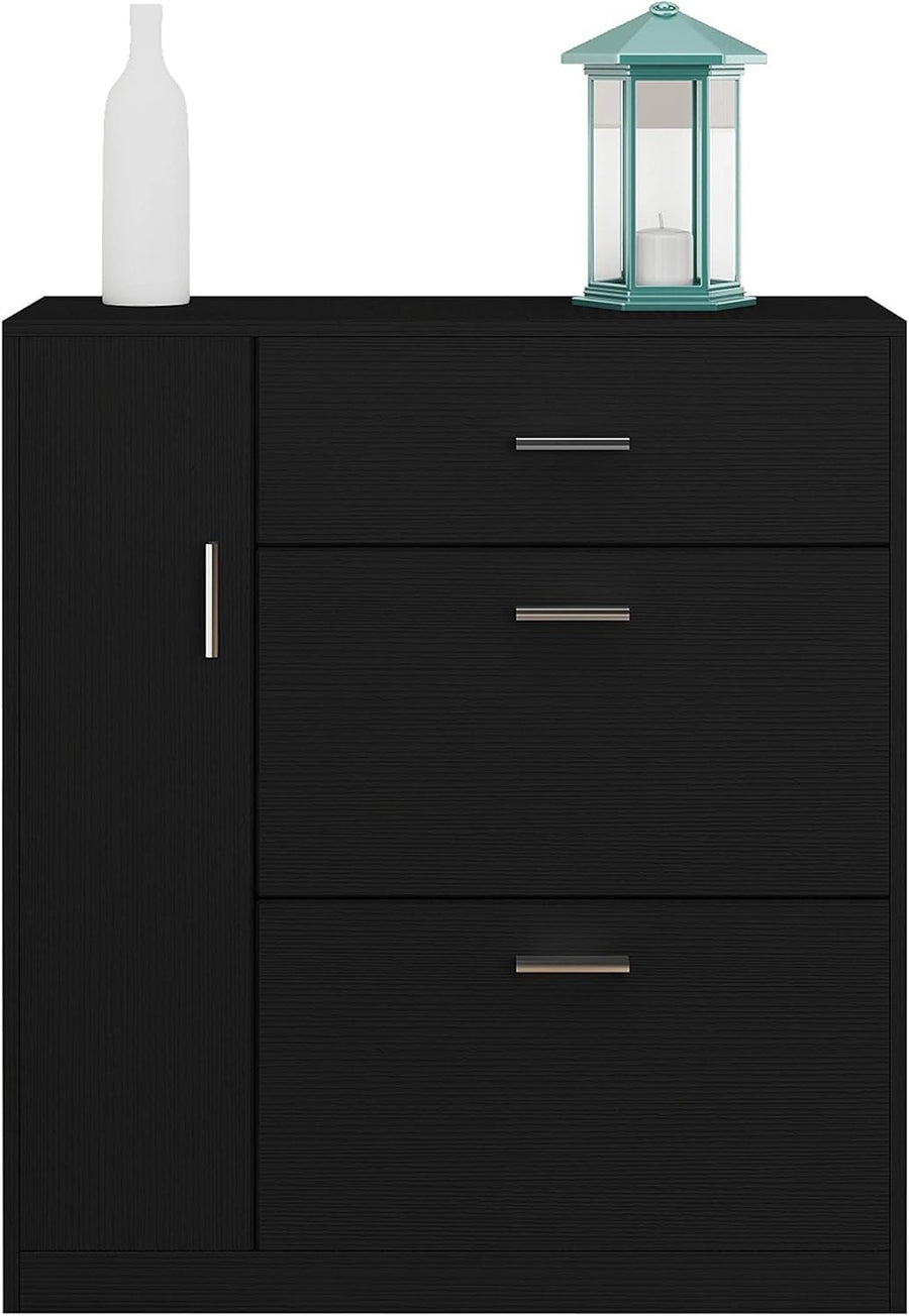 Modern Black Shoe Cabinet with Drawer & 18-Pair Pull-Down Storage Rack