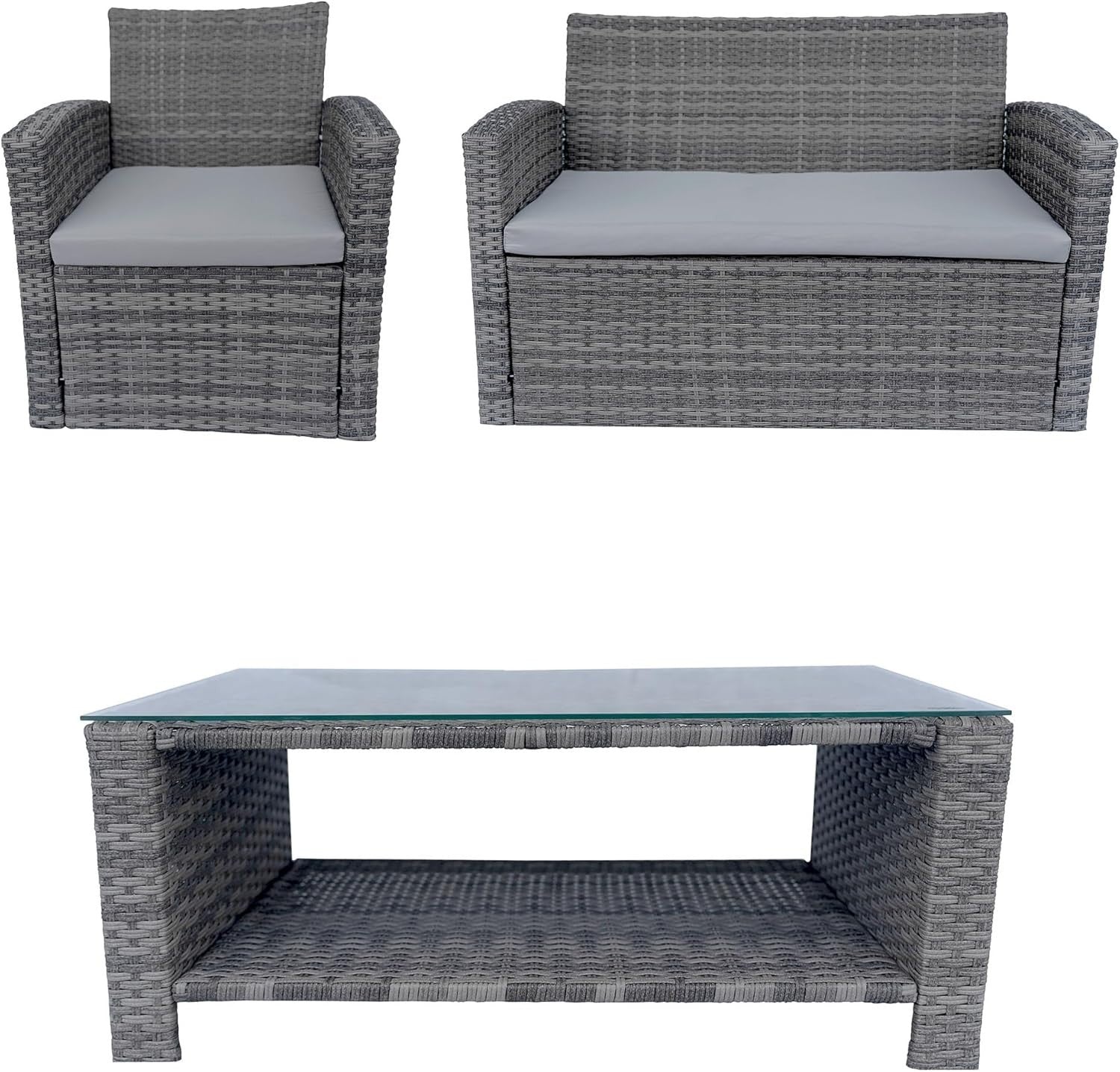 4 Seater Rattan Garden Furniture Set Outdoor Sofa Chairs Table Grey