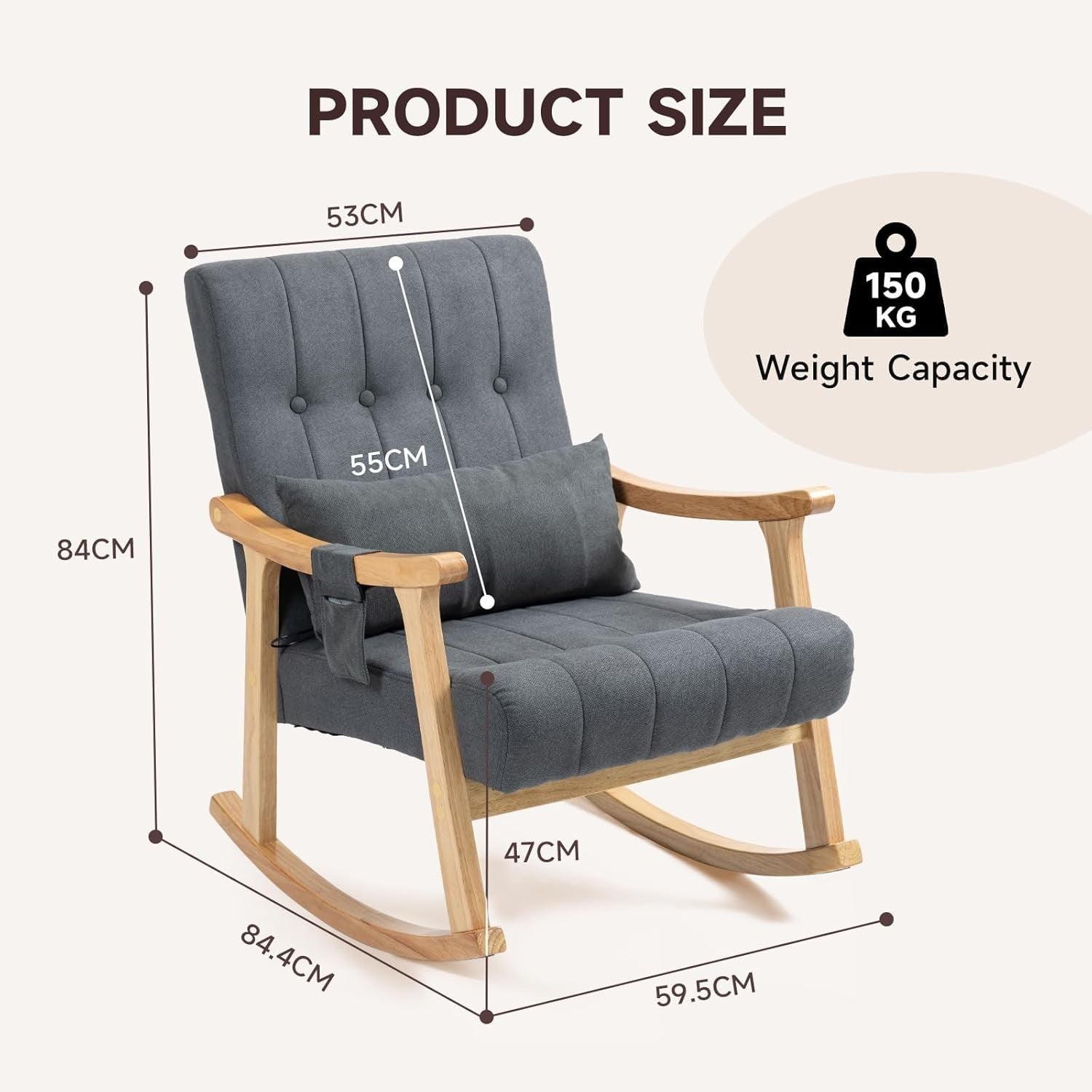 Massage Rocking Chair Grey – High Back, Comfy Support, Petite Fit, 330lbs