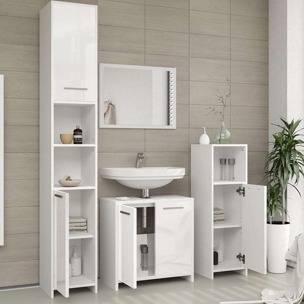 Slim Lockable Bathroom Storage Cabinet with Door & Shelf, 30x95 cm